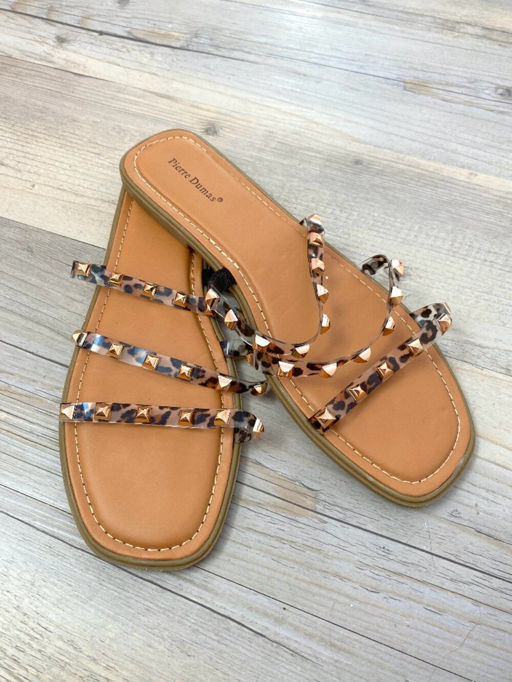 Pierre Dumas Leopard Print Studded Strappy Sandals - Size 10